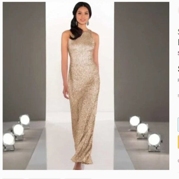 Sorella Vita Prom Bridesmaid Black Tie Ivory Gold Sequin Gown Leg Split Size 18 - Picture 2 of 8